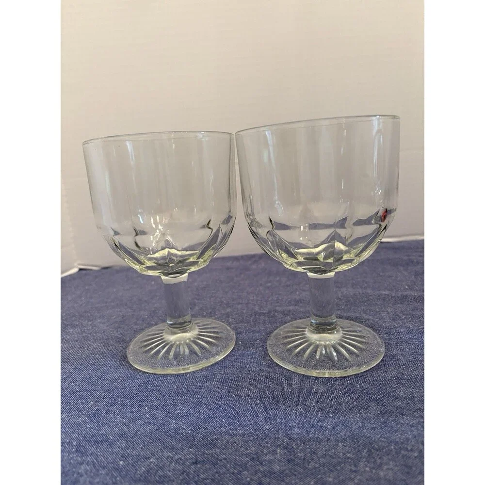 Two Vintage Stemmed EAPG Thumbprint Style Glasses